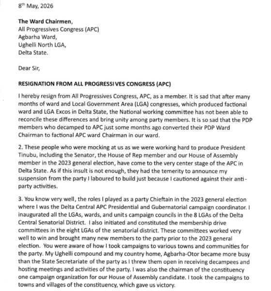 APC Chieftain, Obiuwevbi, Resigns Over Party Crisis In Delta