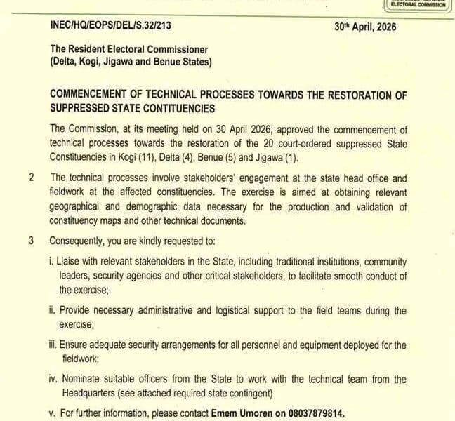 INEC Begins Process To Restore 20 Suppressed Constituencies, Unveils Timeline, Fieldwork Plan
