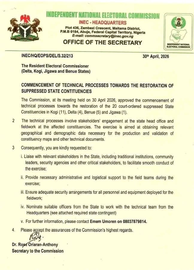 INEC Begins Process To Restore 20 Suppressed Constituencies, Unveils Timeline, Fieldwork Plan
