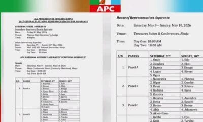 APC Unveils Detailed Screening Schedule For National Assembly, Governorship Aspirants
