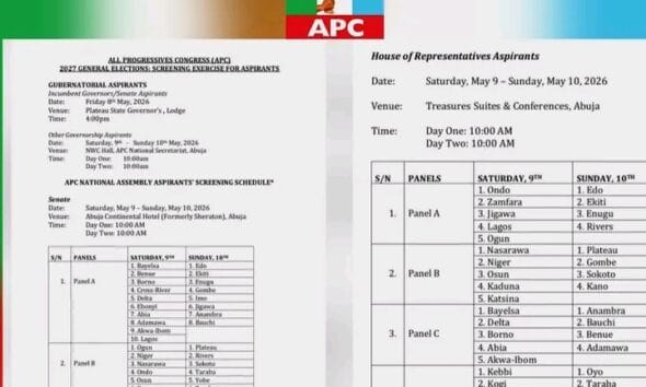 APC Unveils Detailed Screening Schedule For National Assembly, Governorship Aspirants