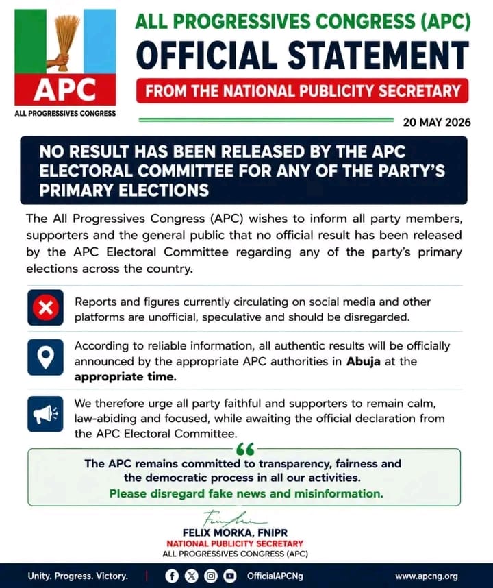 APC Disowns Viral Primary Results, Tells Members To Await Abuja Announcement