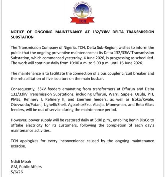 TCN Maintenance Disrupts Power Supply Across Delta Communities