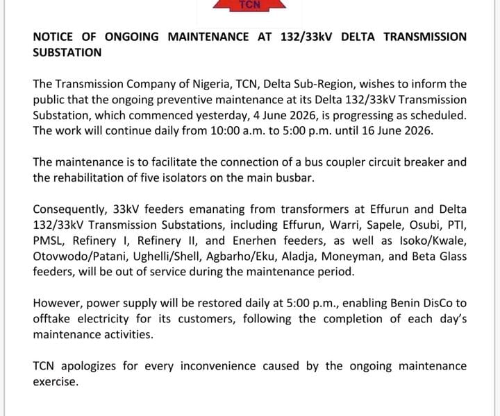 TCN Maintenance Disrupts Power Supply Across Delta Communities