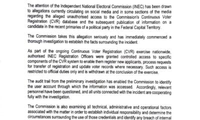 CVR Data Controversy: INEC, DSS Investigate Unauthorised Release Of Voter Information