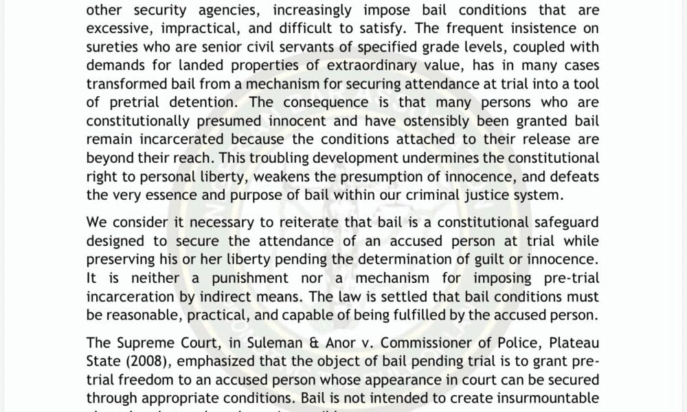 NBA Raises Alarm Over Stringent Bail Conditions, Says Practice Undermines Justice