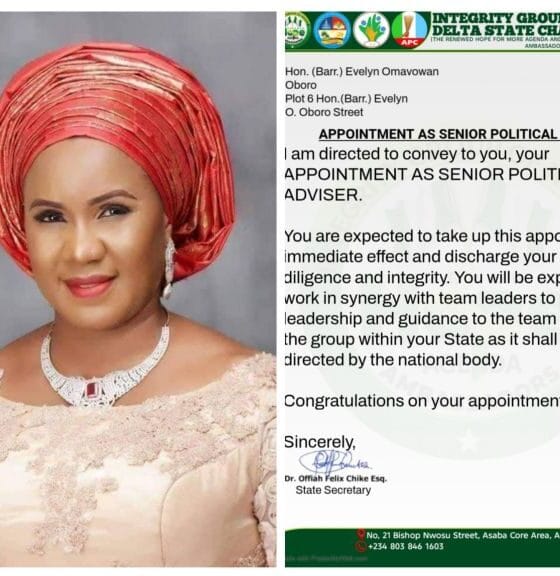 Integrity Group Appoints Evelyn Oboro As Senior Political Adviser In Delta