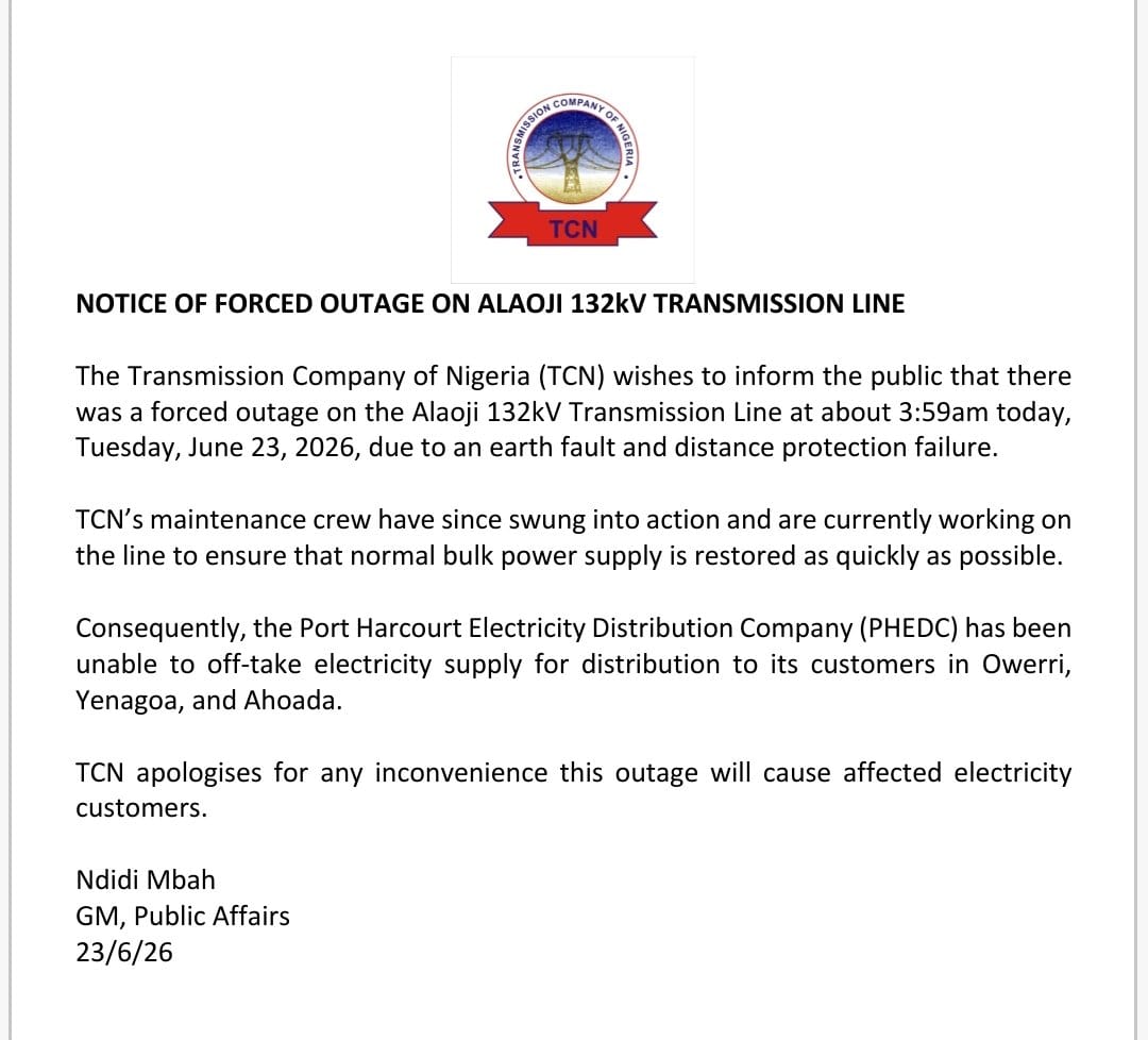 Power Supply Interrupted In Owerri, Yenagoa, Ahoada As TCN Battles Transmission Fault