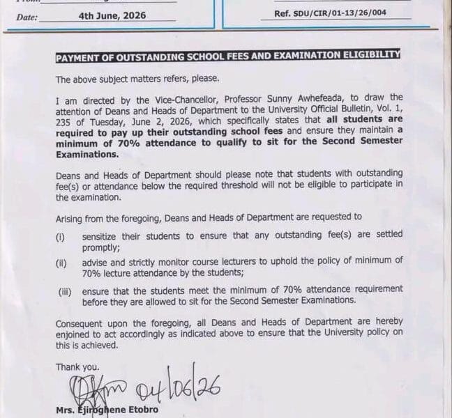No School Fees, No Exams: SDU Issues Fresh Warning to Students