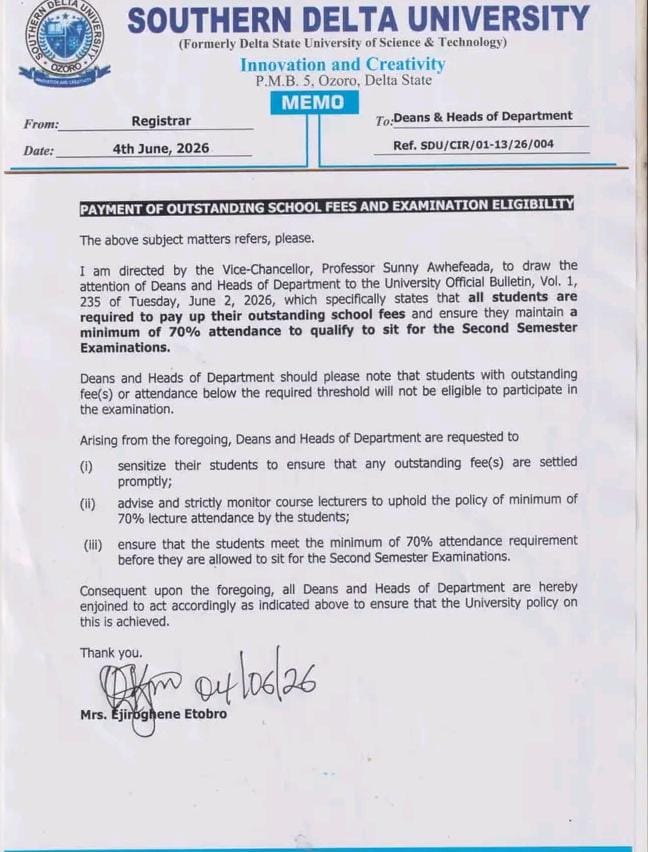 No School Fees, No Exams: SDU Issues Fresh Warning to Students