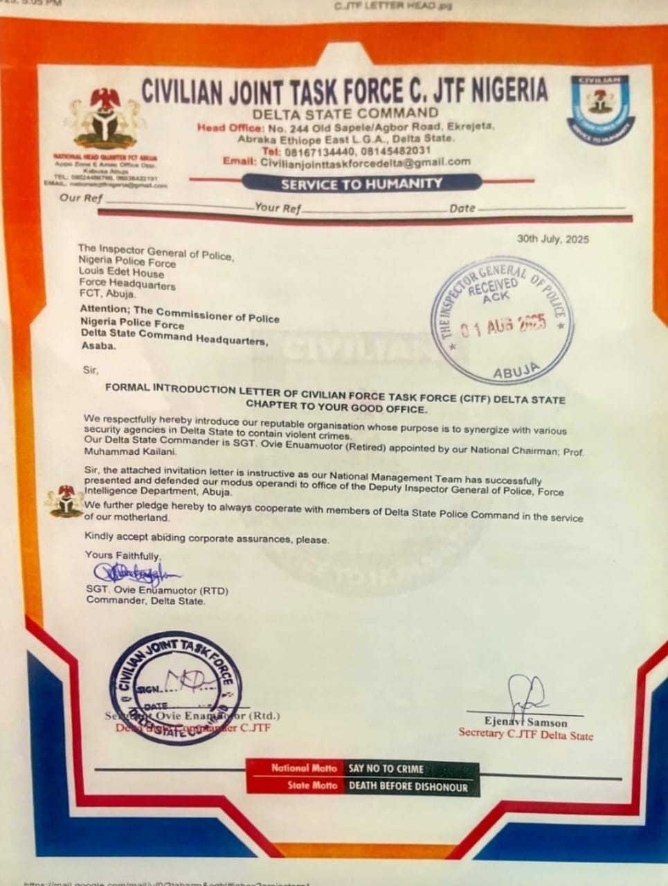 CJTF Dismisses Ex-Delta Commander, Backs Ovie's Appointment Amid Impersonation Claims