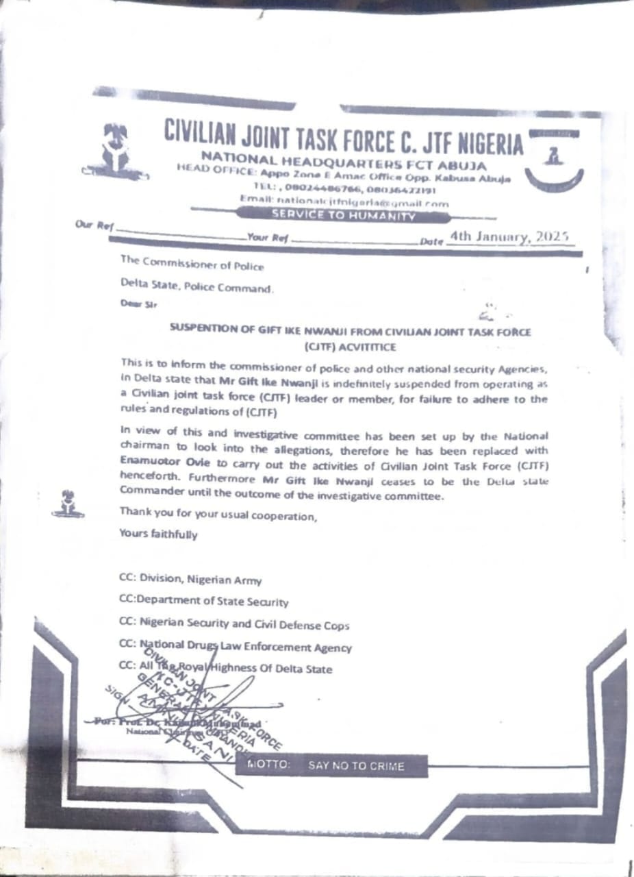 CJTF Dismisses Ex-Delta Commander, Backs Ovie's Appointment Amid Impersonation Claims