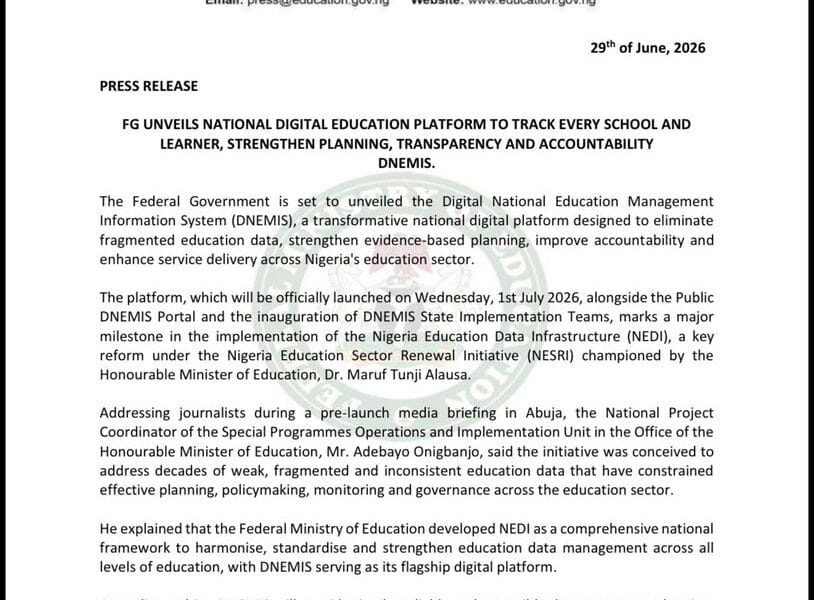 FG Launches Digital Platform To Track Every School, Learner