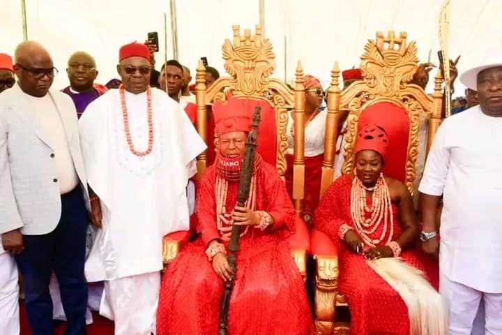 Governor Oborevwori Presents Staff Of Office To First Ovie Of Oyede Kingdom