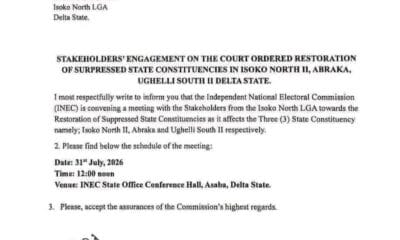 INEC Begins Implementation of Court Judgment Restoring Abraka, Isoko North II, Ughelli South II State Constituencies