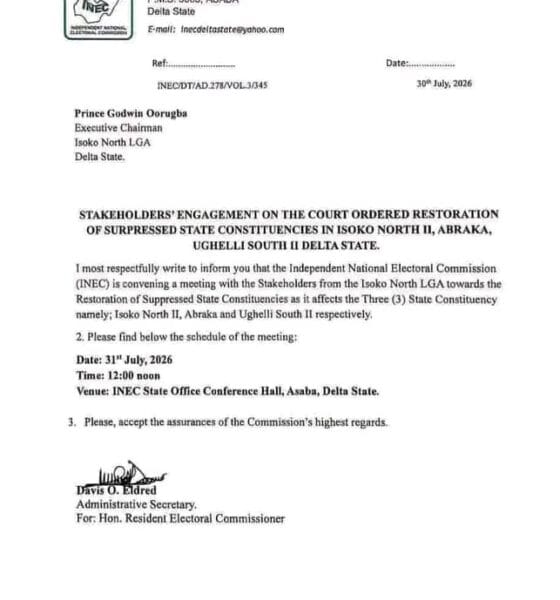 INEC Begins Implementation of Court Judgment Restoring Abraka, Isoko North II, Ughelli South II State Constituencies