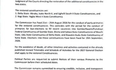 INEC Restores Abraka State Constituency, Two Others In Delta, Reinstates Yagba West II In Kogi