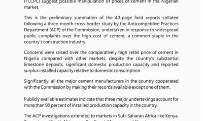 FCCPC Uncovers Possible Price Manipulation In Cement Market