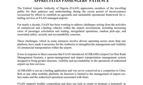 FAAN Resolves Bolt Operational Issues, Service Resumes At Airports