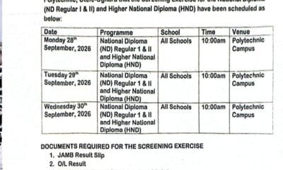 Otefe: Delta State Polytechnic Announces 2026/2027 Post-UTME Screening Dates