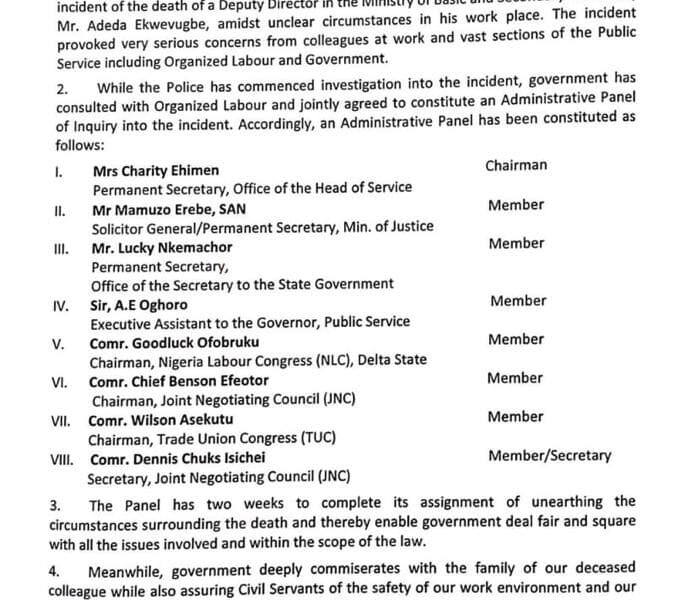 DTSG Constitutes Panel To Probe Death Of Education Ministry Deputy Director, Adeda