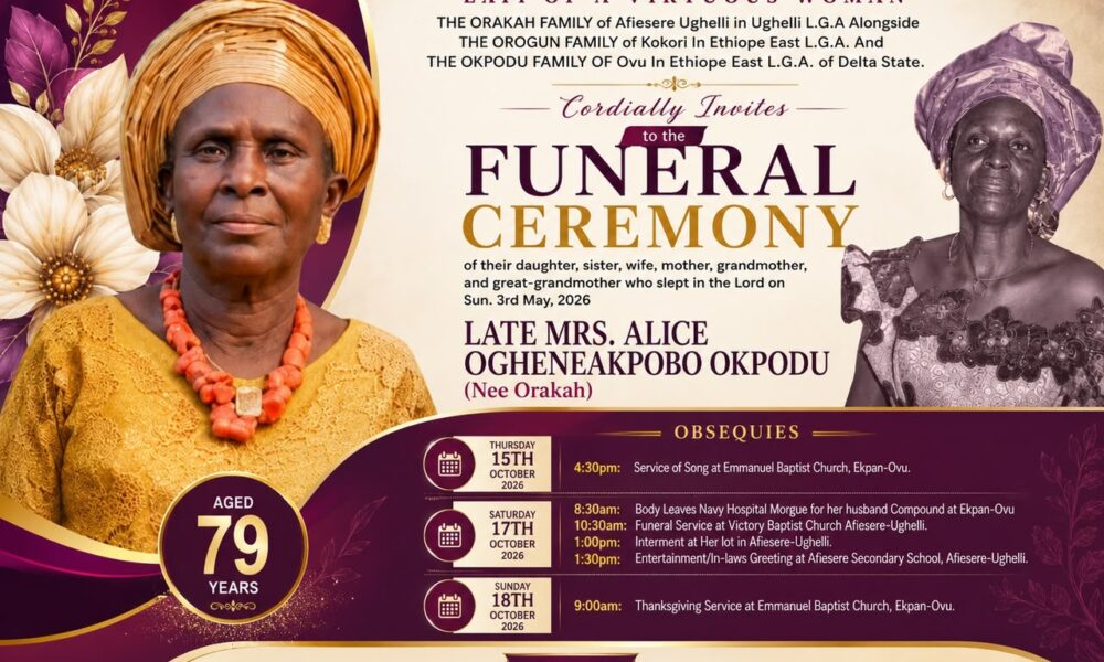 Mama Alice Okpodu, A Virtuous Woman, Loving Mother Goes Home Saturday, Oct. 17 @ 79