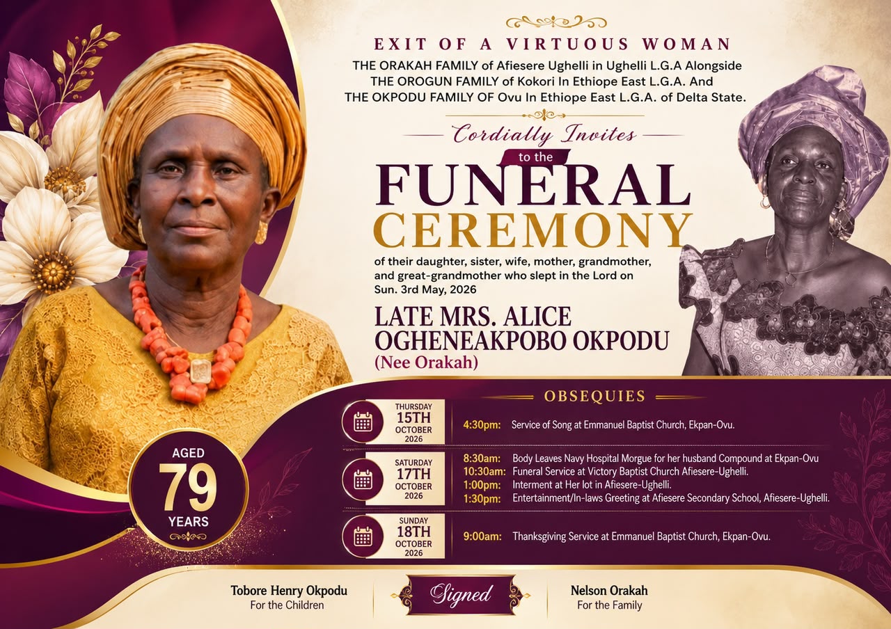 Mama Alice Okpodu, A Virtuous Woman, Loving Mother Goes Home Saturday, Oct. 17 @ 79